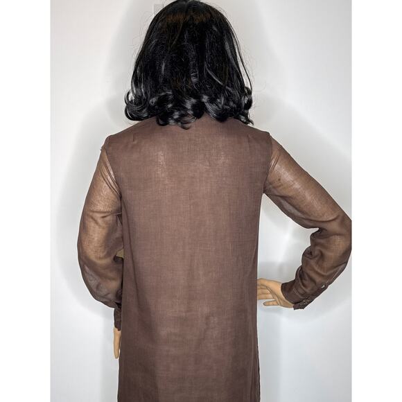 Vintage 1970s Brown sheer Western Shirt Dress Button Front Midi Duster” small - Picture 9 of 16